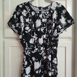 Lane Bryant Black and White Floral Blouse with Tie-Waist, Size 20